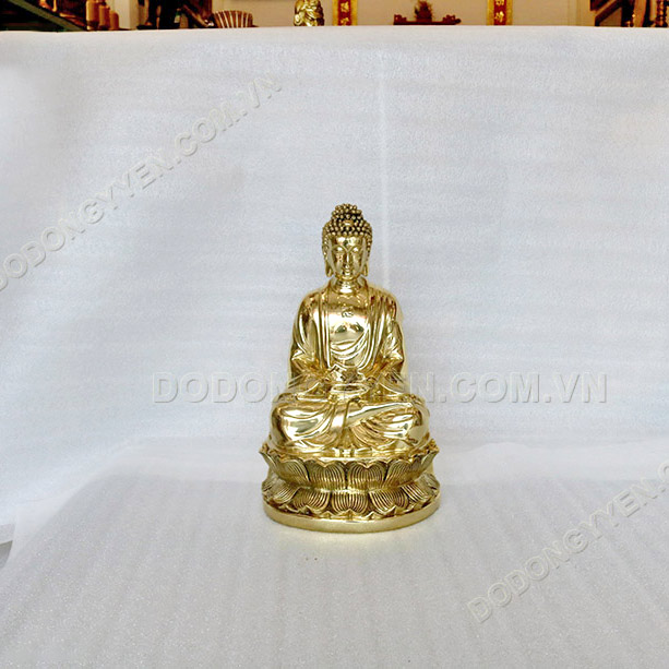 Mẫu tượng Đức Phật A Di Đ&agrave; Ngồi thiền bằng đồng v&agrave;ng cỡ nhỏ